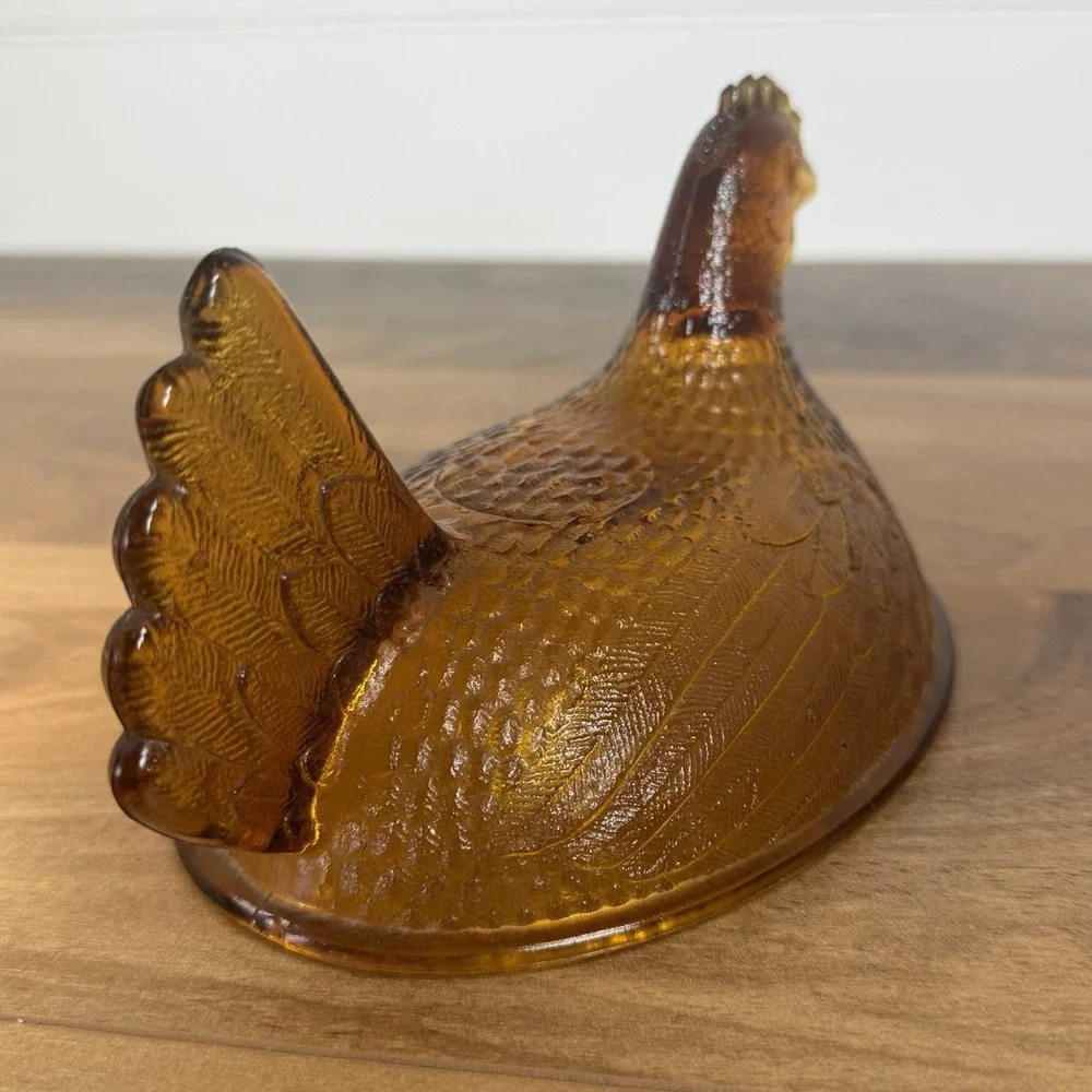 Vintage Indiana Glass Golden Amber Glass Hen on Nest LID TOP ONLY 7